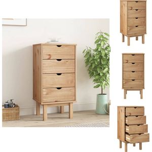 vidaXL OTTA Houten Ladekast - 46x39.5x90 cm - Massief Grenenhout - 4 Lades - Commode