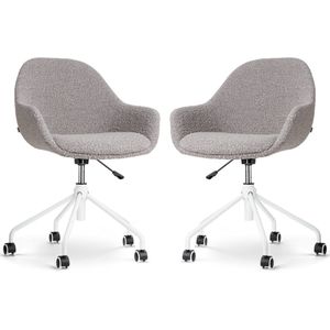 Nolon Nout-Mae Bureaustoelen Set van 2 Bouclé Taupe - Stof - Verstelbaar - Wieltjes - Wit Onderstel - Design - Comfortabel