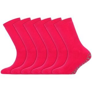 Kindersokken | Huissokken met antislip zool | Merk: Yellow Moon | Kleur: Fuchsia | Maat: 19 t/m 42 | 6 Paar