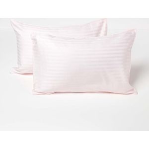 Homescapes Set van 2 kinderkussenslopen 40 x 60 cm met satijnen strepen - roze, draaddichtheid 330