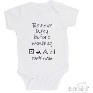 100% katoenen Romper ""Remove baby before washing 100% cotton"" Unisex Katoen Wit/zwart 56/62