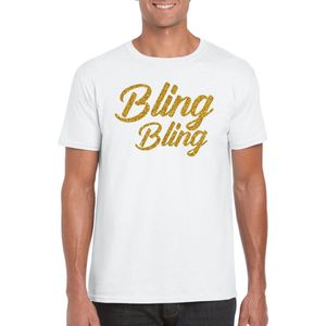 Bellatio Decorations Glitter glamour feest t-shirt heren - bling bling goud - wit - feestkleding XXL