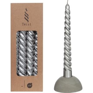 Twist kaars - Zilver - twist dinerkaarsen - set van 4 stuks - 19cm