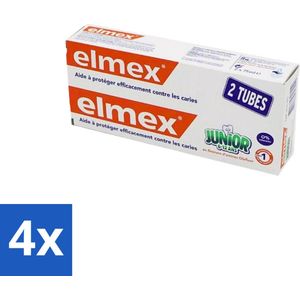 4 x Elmex Junior Tandpasta - Bescherming & Versterking voor Blijvende Tanden - Set van 2 x 75ml - Tandpasta Voor Kinderen - Kinder Tandpasta - Elmex Junior - Tandbederf Voorkomen - Fluoride Tandpasta