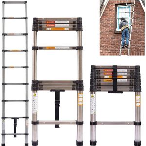 Uitschuifbare ladder - Telescopisch- 3.2 Meter - Multifunctionele - Draagbaar - Opvouwbare - Roestvrijstaal - Ladder