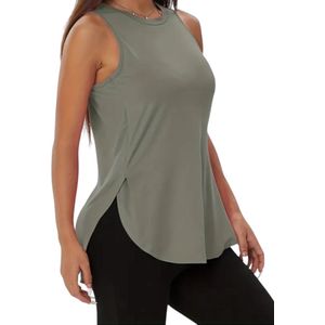 FLEXSPLIT Lange Mouwloze Sporttop met Zijsplit - Tanktop - Sportief - Casual - Zijsplit - Comfortabel - Bewegingsvrijheid - Lange Top - Donkergrijs - Maat S