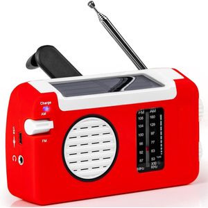 DailySupplies® Noodradio - Noodpakket Oorlog - Draagbare Radio - Powerbank Zonneenergie - Transistor Radio op Batterijen - Rood