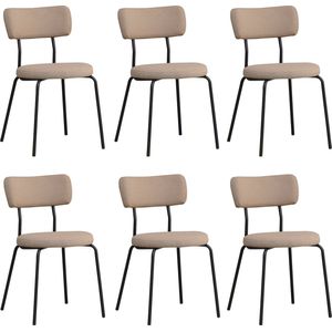 Bronx71® Scandinavische eetkamerstoel Lyon taupe gerecyclede stof - Eetkamerstoelen set van 6