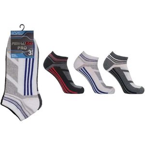 Sneaker sokken - enkelsokken - set van 3 paar - grijs met strepen - maat 39 / 45