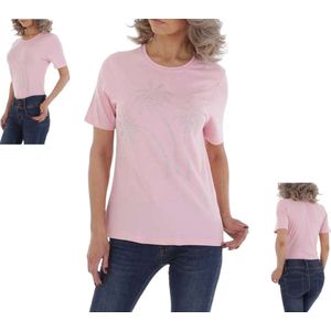 Glo-story t-shirt glitter palmbomen roze XL/42