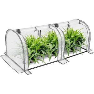 BukkitBow – Polytunnel Tuinkas – Winterproof Tunnel voor Groenten Teelt – Compacte Tuinkas met 2 Luiken - 130X60X50CM - Wit