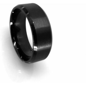 Titanium – RVS - Zwart – ring - maat 17 gepolijst met mat glad uitvoering.