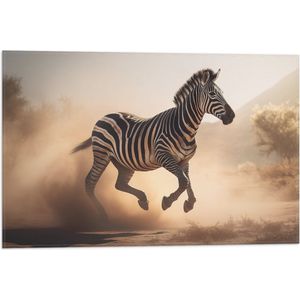 Vlag - Rennende Zebra over het Landschap van Afrika - 60x40 cm Foto op Polyester Vlag