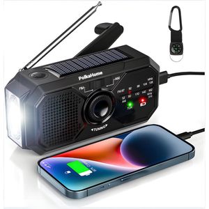 PolkaHome Draagbare Zwengelradio op Zonne-Energie - 2500 mAh Dynamo-Radio met AM/FM, SOS-Alarm, Oplaadbare Powerbank, Kompas en Type-C Opladen - Ideaal voor Outdoor Reizen, noodradio solar opwindbaar