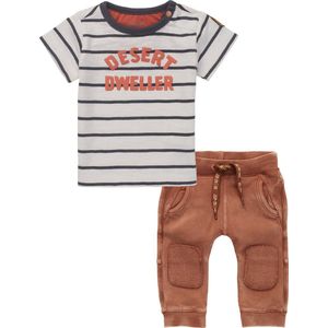 Noppies - Kledingset - 2delig - Broek roestbruin - Shirt Oatmeal met streep - Maat 92