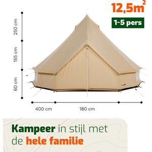 CanvasCamp Sibley 400 Traveller Poly - Katoen Bell Tent - Tipitenten - Tent voor 1 tot 5 personen - 400x400x250 (LxBxH) - Glamping Tent, Festival Tent - Waterdicht, muggengaas bij de ramen en deuren