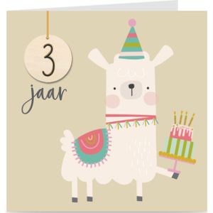 Verjaardagskaart met leeftijd voor kinderen | LAMA | 3 jaar | kaart met envelop | jongen / meisje