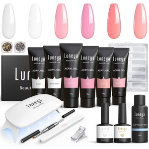 Luneya Luxe Polygel Kit - Polygel Nagels Starterspakket - Inclusief UV LED lamp - 6 Kleuren - Nude Pink