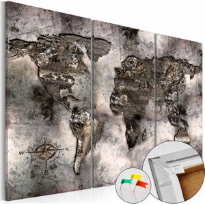 Afbeelding op kurk - Opalescent Map , Wereldkaart, Grijs, 3luik