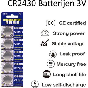 CR2430 Lithium Knoopcel Batterij 3V - Energiebron voor Kleine Elektronische Apparaten - Blister - 5 Stuks
