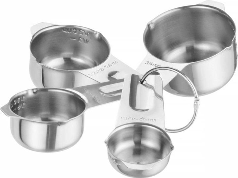 Hendi Set maatbekers - roestvast staal - stapelbaar - 4 stuks - gegraveerde markeringen