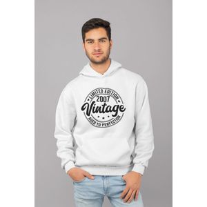2007 Jaar Wit Hoodie Heren - Maat M - Aged Vintage - Verjaardag Cadeau Mannen - Limited Edition