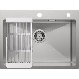 CECIPA Spoelbak Keuken 60x45cm - Multifunctionele Spoelbak - Spoelbak Met Kraangat - roestvrij staal Spoelbak - Wasbak met waterafvoersysteem - RVS