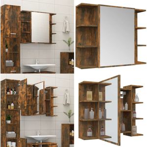 vidaXL Badkamerspiegelkast 80x20,5x64 cm bewerkt hout gerookt eiken - Badkamerspiegelkast - Badkamerspiegelkasten - Kast - Kastje