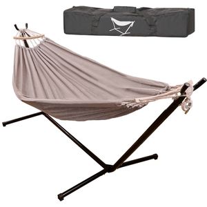 Hangmat met Standaard 2 Persoons - Verhoogde, Stevige & Weerbestendige Constructie - Comfortabele Hangmat - Max. Belast. 150 kg - Beige