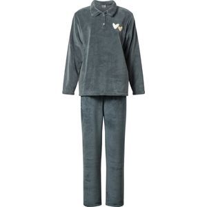 Lunatex - warm dames huispak 124266 - zacht loungepak - coral fleece - groen - maat M