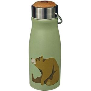 THE ZOO COLLECTION - flask, thermosfles, roestvrij staal, dop bevat plastic / FSC-hout, brown bear, beer, mat, 300 ml