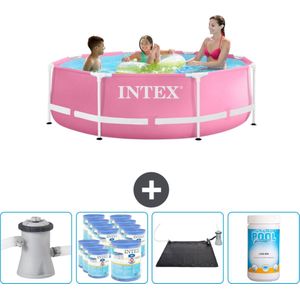 Intex Rond Frame Zwembad - 244 x 76 cm - Roze - Inclusief Pomp Filters - Solar Mat - Chloor