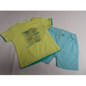 Ensemble - Jongens - Geel t shirt + short in groen - 1 jaar 80