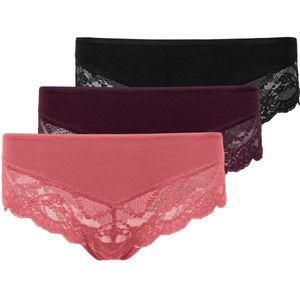 SNOCKS Hipsterslipje met Kant - Biologisch Katoen - Ondergoed Dames - Dames Ondergoed - Dames Slips - Dames Onderbroeken - 3 Stuks
