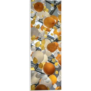 PVC Schuimplaat - Witte en Oranje Ballonnen Zwevend in de Lucht - 20x60 cm Foto op PVC Schuimplaat (Met Ophangsysteem)
