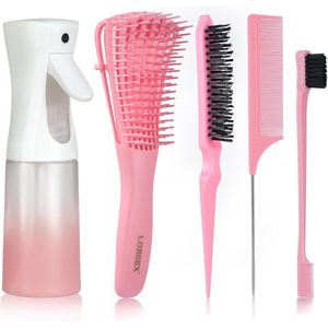 Haarborstel met Spuitfles voor Natuurlijk en Krullend Haar - Ontwarringsborstel voor Afrohaar met Toupier Borstelset