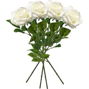 6x Creme rozen Marleen kunstbloemen 63 cm - Woondecoratie/accessoires - Kunstbloemen - Nepbloemen - Kunsttakken - Roos/rozen