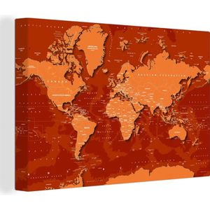 Canvas Wereldkaart - 120x80 - Wanddecoratie Wereldkaart - Trendy - Roest