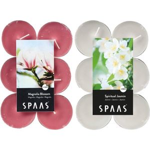 Candles by Spaas geurkaarsen - 24x stuks in 2 geuren Jasmin en Magnolia Flowers - Maxi theelichtjes