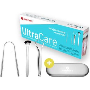 PROTEKX Ultracare - Tongschrapers Set Herbruikbaar - Zilver - Inclusief opbergcase - Original