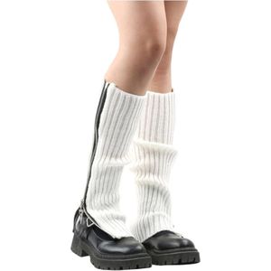 Beenwarmers voor dames - Warme beenwarmers - Coole stijl - Gebreide kousen met rits - Slouchy kousen - Kuitwarmers - Winddicht - Wijde, uitlopende beenwarmers - Geschikt voor kniehoge laarzen - Leggings - Rokken - 40 cm lang - Wit