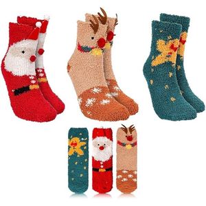 Kerstsokken - Cartoonsokken - Huissokken - Herfst- en wintersokken -2025 Nieuwe stijl -3 paar - Comfortabel koraalfleece -Inclusief patronen van de Kerstman, eland en kleine man - Uniek ontwerp - Vakantiecadeaus- Cadeaus voor kinderen en volwassenen