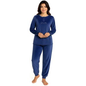 Cocodream - Velours dames pyjama - winter - blauw - Maat L