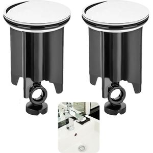 2 stuks badkamer wastafelstoppers, verstelbare hoogte 66 mm-83 mm universeel, geschikt voor badkamer- en keukenwastafels 6,7 x 4 cm (zwart)