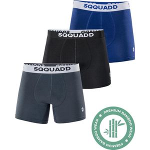SQQUADD® Bamboe Ondergoed Heren - 3-pack Boxershorts - Maat L - Comfort en Kwaliteit - Voor Mannen - Bamboo - Zwart/Grijs/Blauw