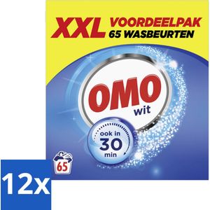 12 x Omo - Waspoeder - Wit - Stralend schoon - Ook in 30 min - 5 kg - 65 Wasbeurten - Waspoeder - Wit Was - Wasmiddel - Vlekken Verwijderen - Stralend Wit