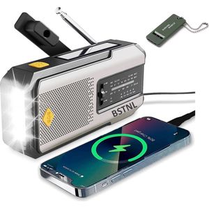 BSTNL Noodradio - AM/FM Radio - Solar Powerbank - Survivalradio - Noodradio Solar Opwindbaar - Zaklamp -SOS Knop - Powerbank Zonneenergie- USB C - Noodpakket voor Thuis - Wit