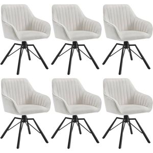 Rootz roterende eetkamerstoelen set van 6 - fluwelen fauteuils - draaistoelen - 360 graden rotatie, comfortabel en stevig - crème, metalen poten - 58 cm x 83,5 cm x 53,5 cm