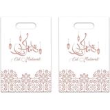 6x stuks Eid Mubarak thema feestzakjes/uitdeelzakjes wit/rose goud 23 x 17 cm - Suikerfeest/Offerfeest