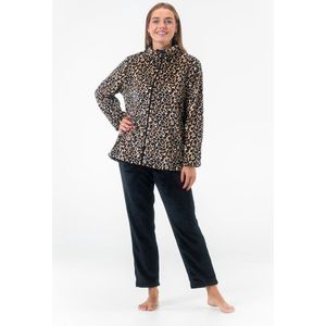 Dames Fleece Huispak en Pyjama met Rits - Panterprint - Superzacht Fleece - 2330 Beige - Maat M
